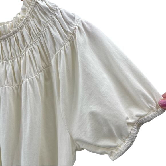 J. Crew 100% Cotton Ruched Ruffled Neckline Soft Flowy Short Sleeve Shirt Size M - Picture 3 of 9